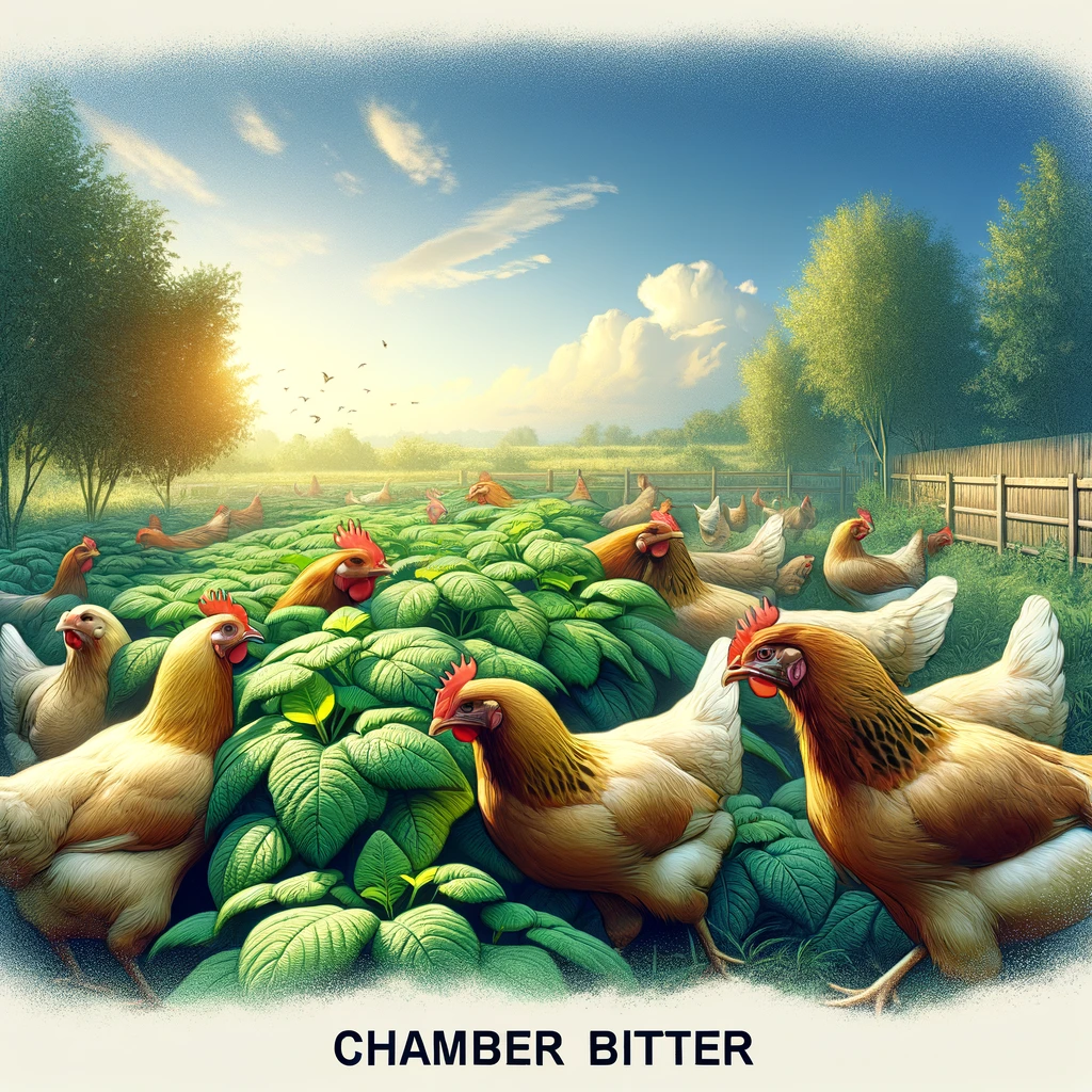 Chickens eating chamber bitter