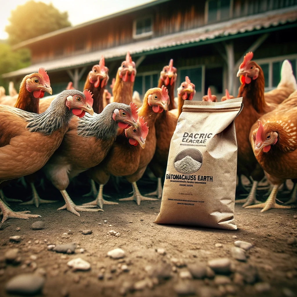 Chickens looking at diatomaceous earth