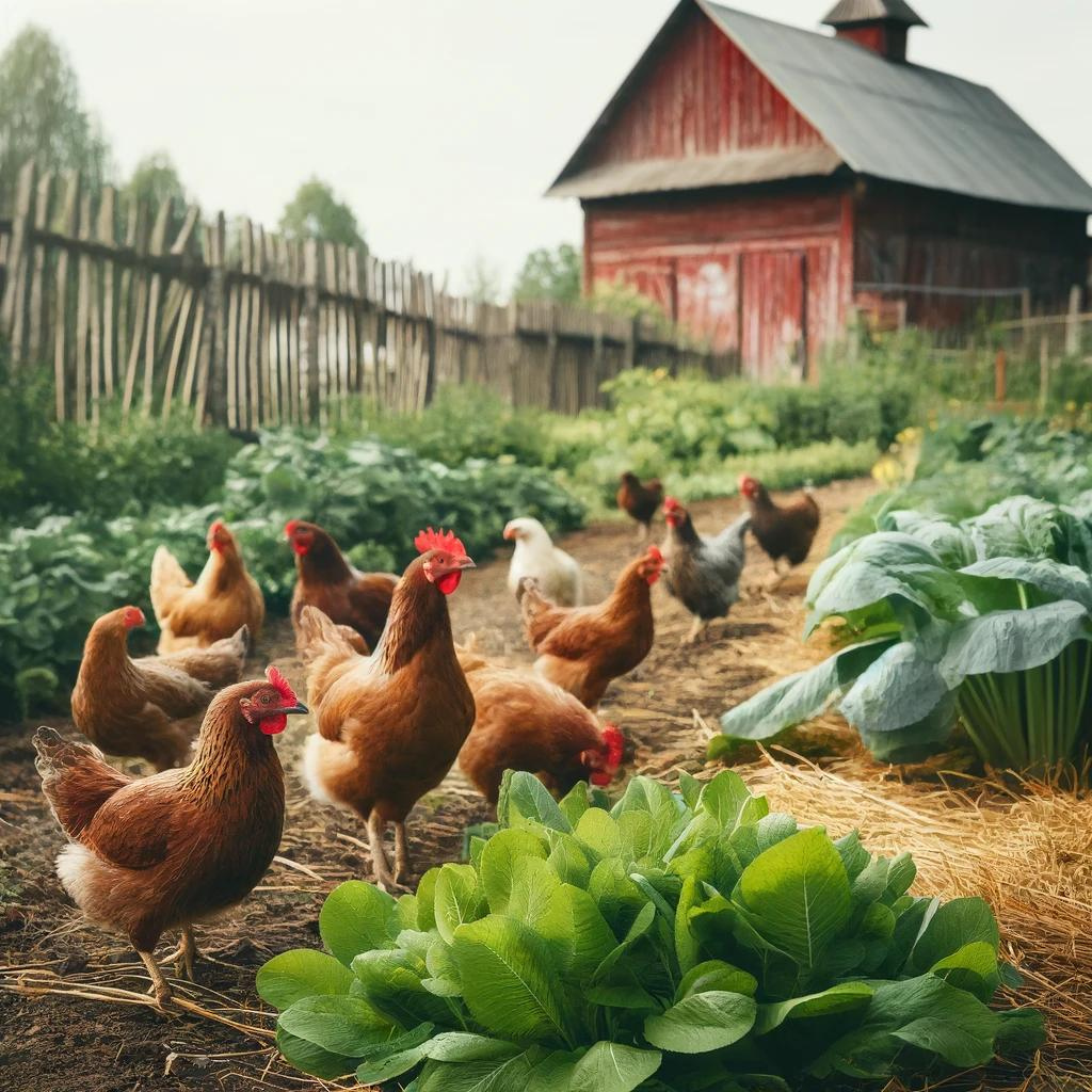 Chickens eating sorrel